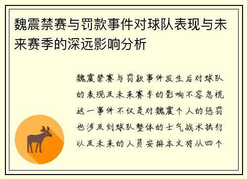 魏震禁赛与罚款事件对球队表现与未来赛季的深远影响分析